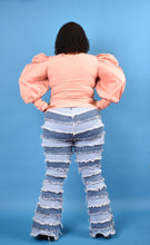 Load image into Gallery viewer, TNT LIGHT BLUE FRINGE WIDE LEG JEANS